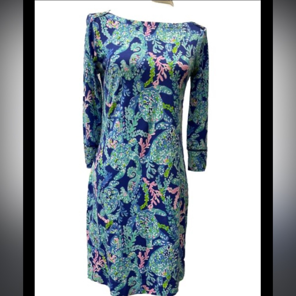 Large Lilly Pulitzer knit dress Sophie Corsica Blue Turtle print